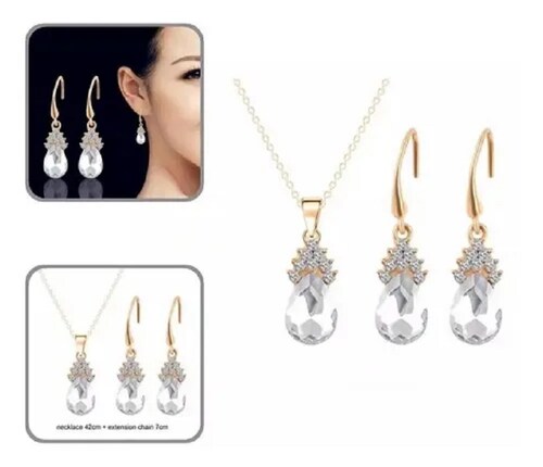 Juego De Collar Y Aretes Con Diamantes Plateado