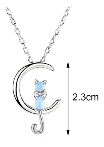 Collar De Plata 925 Gato Y Luna