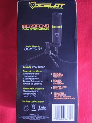 MICROFONO GAMING STREAMING USB BOTON SILENCIO RPIDO ACCESO BASE TRIPIE ESCRITORIO NEGRO OGMIC-01