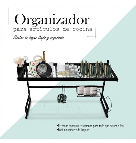 Escurridor para trastes platos de acero inoxidable 2 niveles sobre el fregadero.