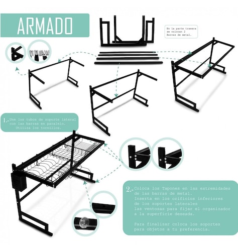 Escurridor para trastes platos de acero inoxidable 2 niveles sobre el fregadero.