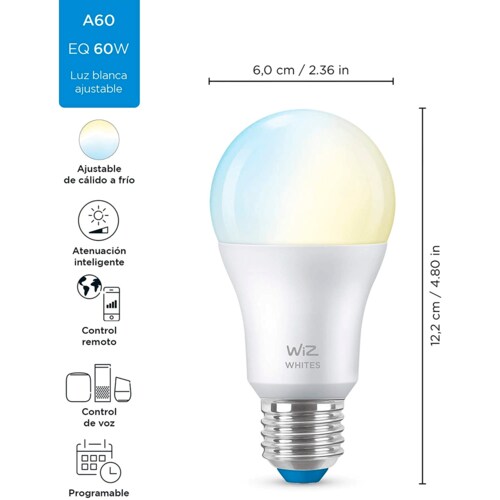 Foco Inteligente A19 Compatible Con Alexa luz cálida a fría  Controlable Por WiFi