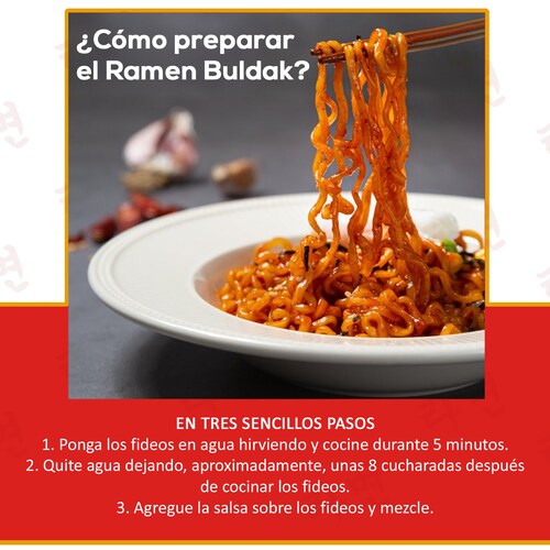 Sopa Instantáneo Ramen Coreana Carbonara Picante Buldak 5pzs