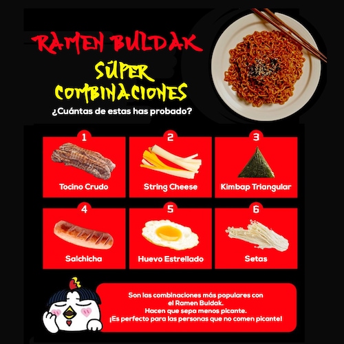 Sopa Instantáneo Ramen Coreana Carbonara Picante Buldak 5pzs