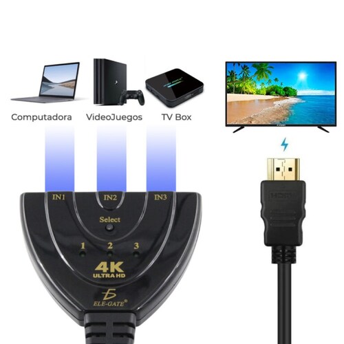 Hdmi Switcher 4k 3 Entradas 1 Salida Ele-Gate CON604K