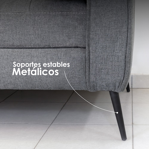 Sofá Berlín 2 Plazas Sillón Tela De Lino Moderno Minimalista (Gris oscuro)