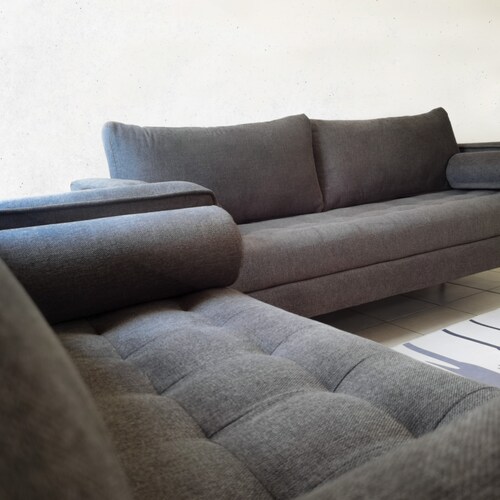 Sofá Berlín 2 Plazas Sillón Tela De Lino Moderno Minimalista (Gris oscuro)