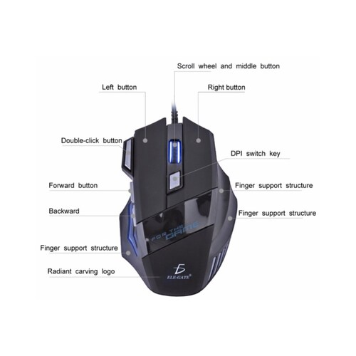Mouse Gamer Con Luz Led RGB Ele-Gate MO18 Color Negro