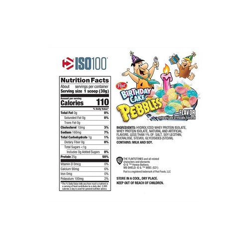Proteina Dymatize  ISO 100 Pebbles 20 Serv Sabor Birthday Cake