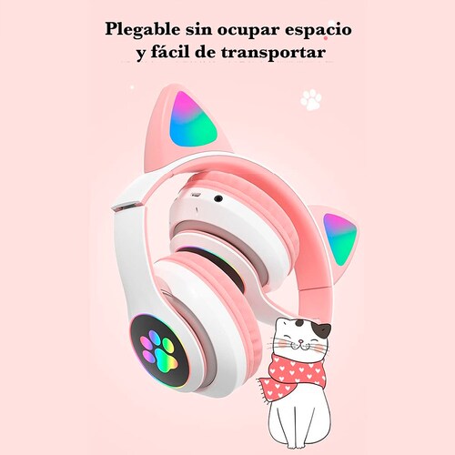 Auriculares inalámbricos Bluetooth para niños, con orejas de gato, con  Bluetooth, inalámbricos/con cable, limitación de volumen, luz LED,  auriculares