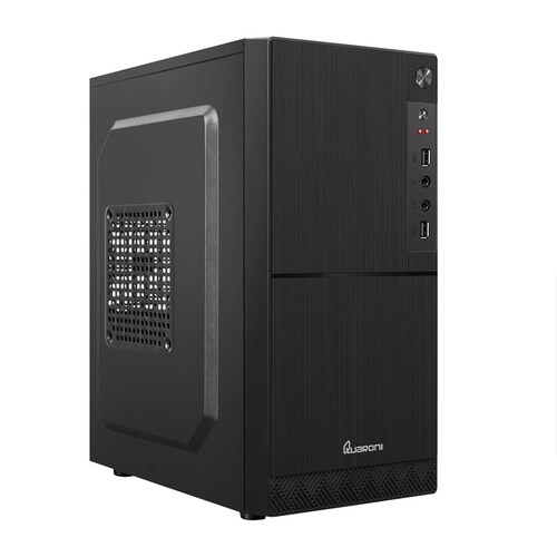 Gabinete Quaroni QCMT-06, Micro-ATX, 500W, Panel Frontal ABS Tipo Aluminio Cepillado, Negro
