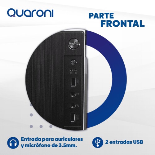 Gabinete Quaroni QCMT-06, Micro-ATX, 500W, Panel Frontal ABS Tipo Aluminio Cepillado, Negro