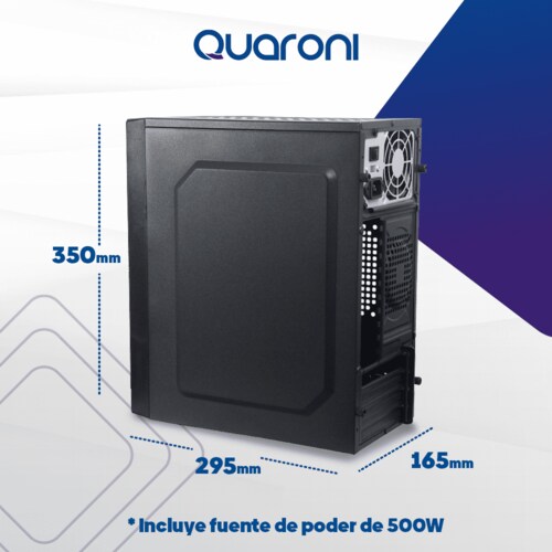 Gabinete Quaroni QCMT-06, Micro-ATX, 500W, Panel Frontal ABS Tipo Aluminio Cepillado, Negro