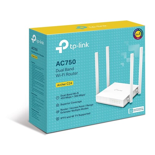 Router Wi-Fi TP-Link Archer C24, AC750, de doble banda, Multimodo, Blanco.