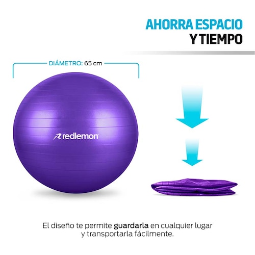 Pelota Pilates Yoga Fitness 65 Cm Con Bomba de Aire Redlemon