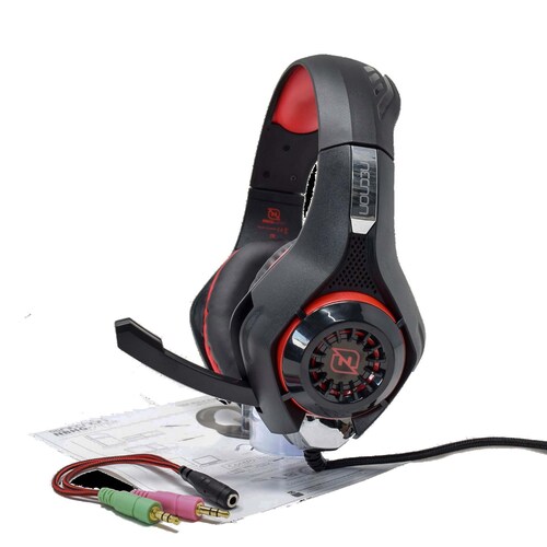 Audífonos Gamer Necnon Micrófono Cancelación De Ruido Rojo