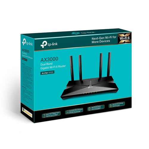 Router Inalámbrico Doble Banda, WiFi 6 AX3000, TP-Link Archer AX50, Access Point, Negro