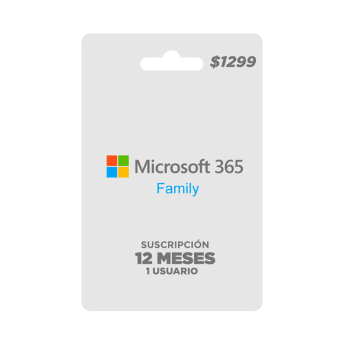 MICROSOFT 365 FAMILY, tarjeta prepago, Pin Digital, Suscripción 12 Meses - 1 Usuario