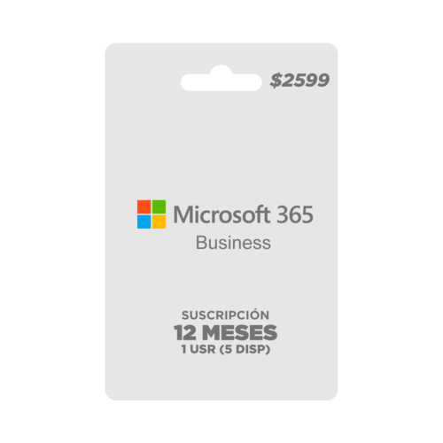 MICROSOFT 365 BUSINESS, tarjeta prepago, Pin Digital, Suscripción 12 mese - 1 usuario