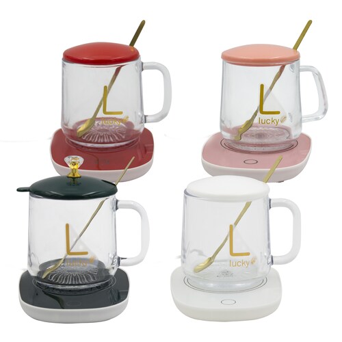 Taza de Cristal C/Base Eléctrica para Calentar Bebidas  55C Verde.