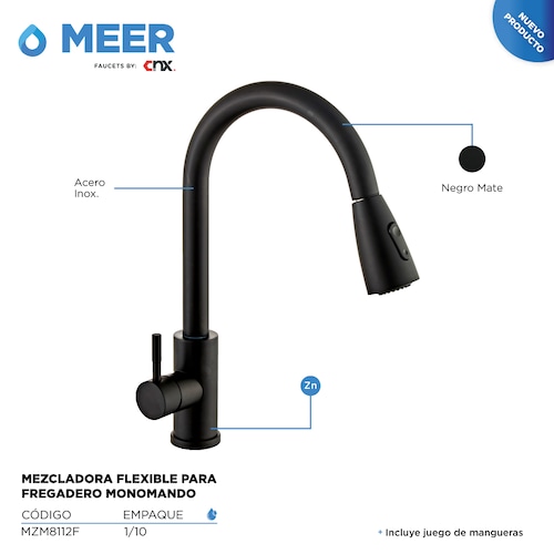 CNX Mezcadora Flexible Monomando para Fregadero Negro