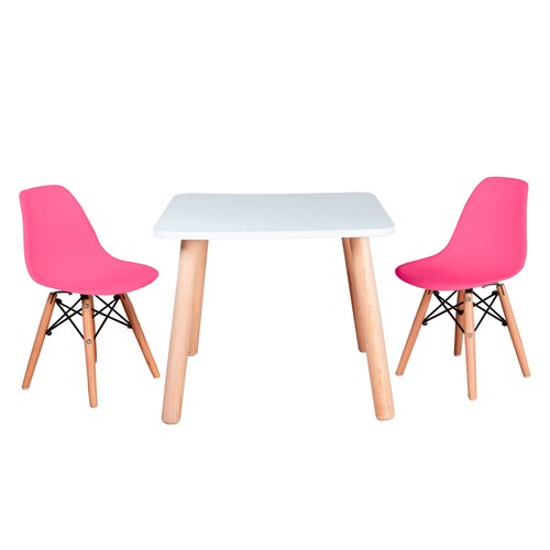 Dos sillitas rosas con mesa cuadrada para niñas de 2 a 9 años .