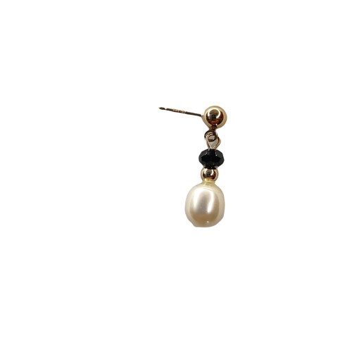 Arete Con Perla Colgante Con Circonia Y Dona Oro 14 K + Obsequio