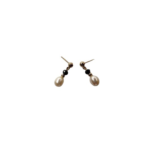Arete Con Perla Colgante Con Circonia Y Dona Oro 14 K + Obsequio