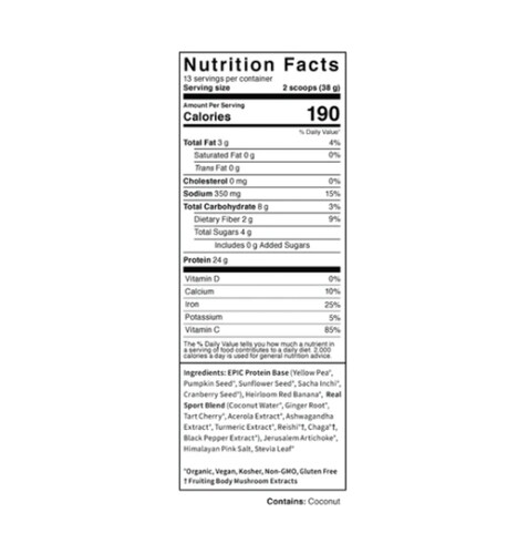 Proteína en polvo Orgánica Epic Protein sabor Real Sport