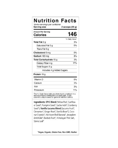 Proteína en polvo Orgánica Epic Protein sabor Vanilla Lúcuma