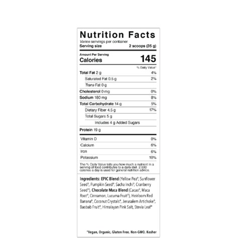 Proteína en polvo Orgánica Epic Protein sabor Chocolate Maca