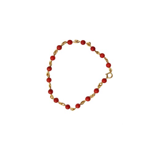 Pulsera Coral Para Niña Elaborada En Oro De 14 K + Obsequio