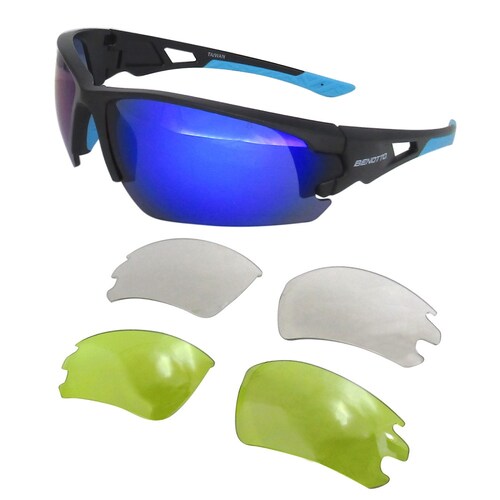 Lentes Ciclista Armazón Negro Micas Anti UV Colores Benotto