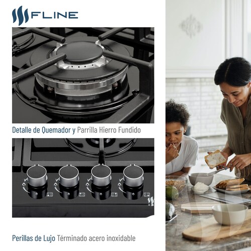 Parrilla de Gas Empotrable 4 Quemadores  Vidrio templado | Oporto 4 | FLINE