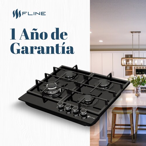 Parrilla de Gas Empotrable 4 Quemadores  Vidrio templado | Oporto 4 | FLINE