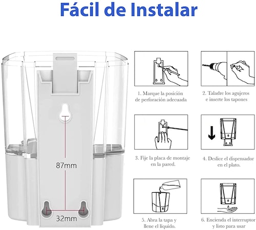 Dispensador de Jabón Automático de 700ml sin Contacto eléctrico Dispensador de gel antibacterial y Despachador de Jabón con Sensor de Movimiento Infrarrojo