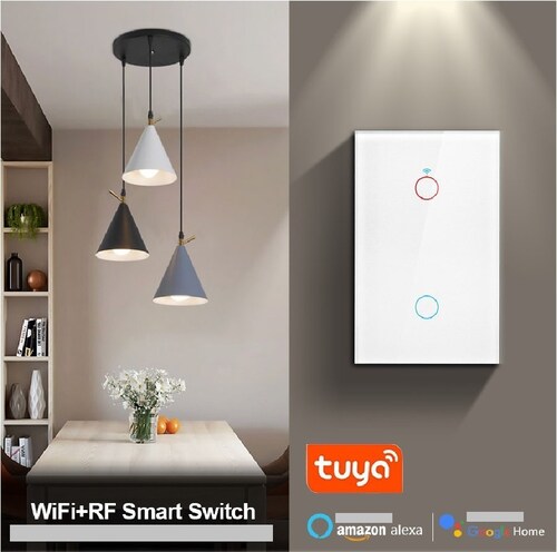 Interruptor pared inalámbrico Control por voz apagador luz LED táctil WiFi Alexa Google Home blanco