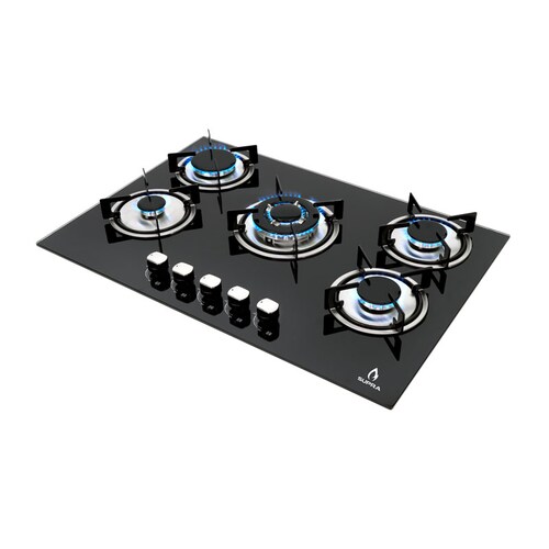 Parrilla de gas empotrable de 76cm con 5 quemadores SUPRA BRIONI cubierta de cristal templado negro