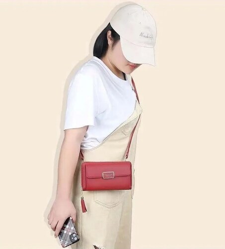 Bolso Cartera Para Mujer Con Bolsillo Separador Color Rojo