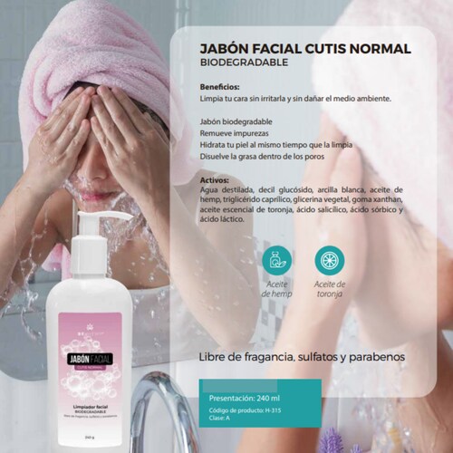 Jabón Facial Cutis Normal Biodegradable 250 g Beohemp