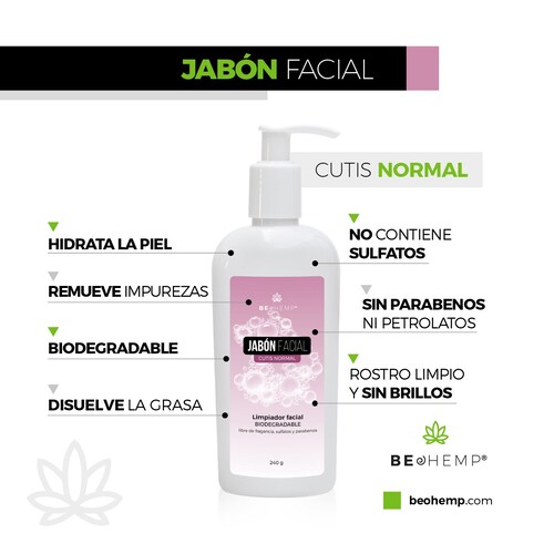 Jabón Facial Cutis Normal Biodegradable 250 g Beohemp