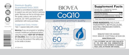 Biovea Coenzima q10 (coq10) 100mg 60 cápsulas vegetarianas