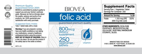 Biovea Ácido fólico 800mcg 250 comprimidos
