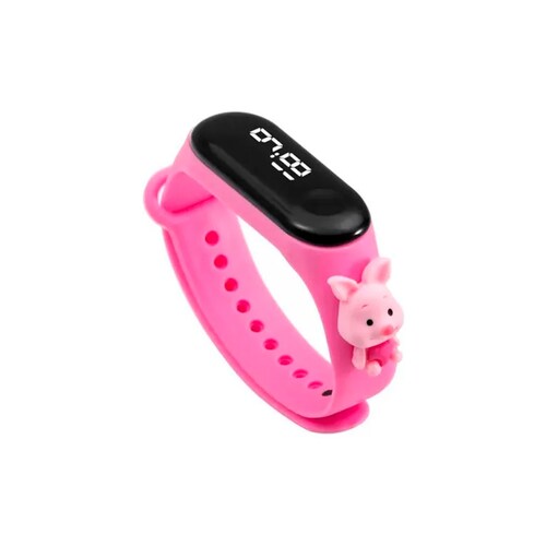 Reloj Led Digital Para Niños Personajes De Dibujos Animados Reloj De Banda Infantil Mas Audifonos Bluetooth Inalambrico i12 Android Color Rosa