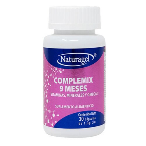 Complemix 9 Meses, 30 Capsulas 1.3 g c/u, Vitaminas, Minerales, Omega 3, Ideal durante el embarazo