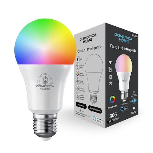 Foco Led Inteligente WIFI  DOMOTICA HOME, Multicolor + Luz Blanca Fría y Cálida (RGB + Rango de Luz Blanca 2700K a 6500K, 806 Lumens en Luces Blancas), Compatible con iOS, Android, Alexa y Asistente de Google para redes de 2.4 GHz , 9W, Dimmable Desde App Tuya & Smart Life.
