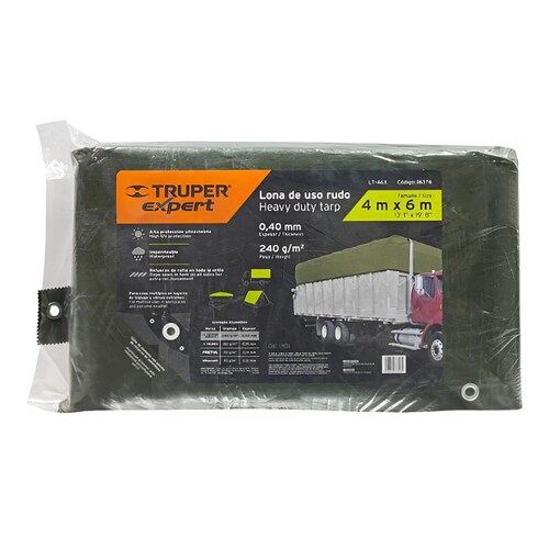 Lona Uso Rudo, Verde Olivo, 4 X 6 M, Alta Proteccion Uv.