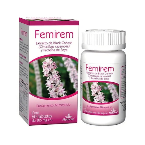 Femirem, 60 Tabletas, 185mg c/u, Extracto de Black Cohosh y Proteína de Soya