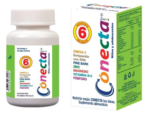 Suplemento Vitamina Conecta Junior's, 450 mg, 60 Tabletas, Memoria y Concentación