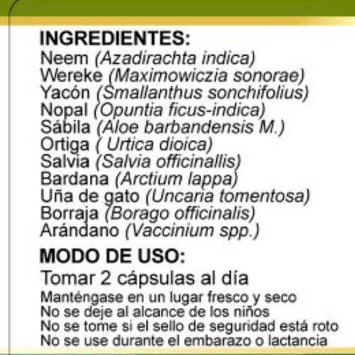 Diabetes Controla tu Glucosa Neem, Uña de gato, Sabila , Antideslizante, Arándano, Diaxb, suplemento alimenticio.